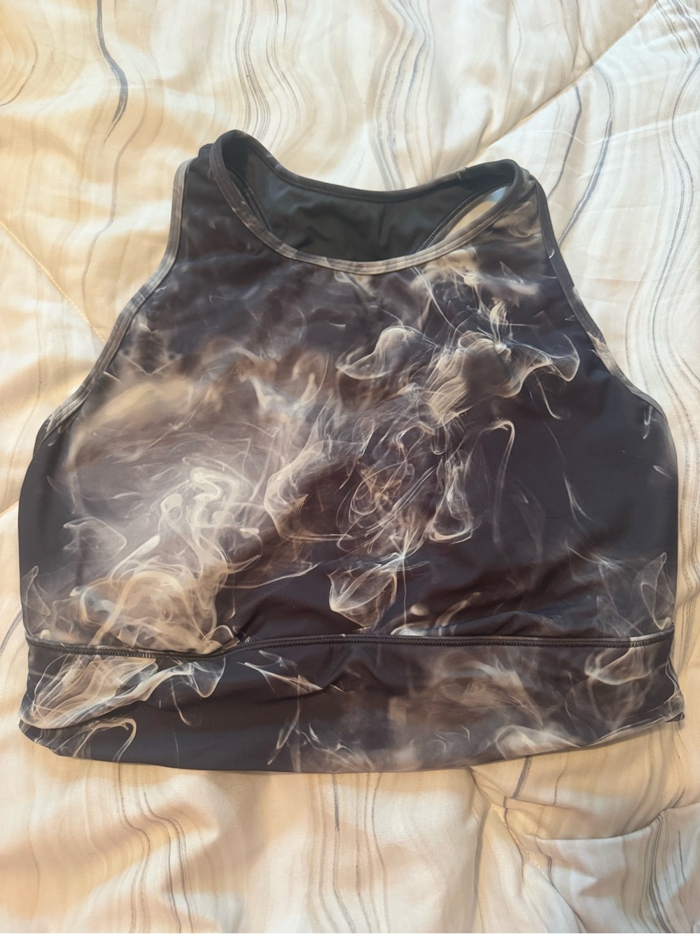 CALIA by Carrie Underwood Black and White Smoke-Print High Neck Sports Bra